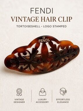 Fendi Vintage Tortoiseshell Hair Clip Logo Barrette Brown Y2K